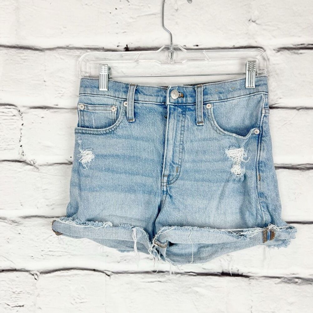 Madewell Women's High-Rise Distressed Denim Shorts Size 25 Blue - Picture 2 of 8